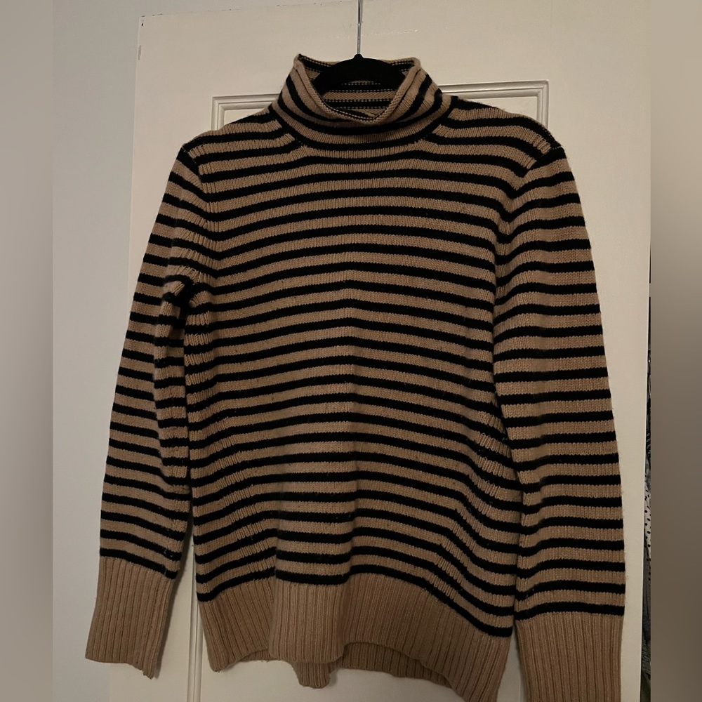 J crew rolled neck sweater black and tan stripe size small